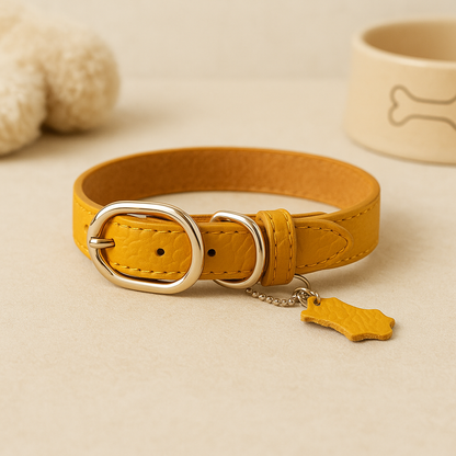 Collar clásico de cuero para perro con etiqueta colgante