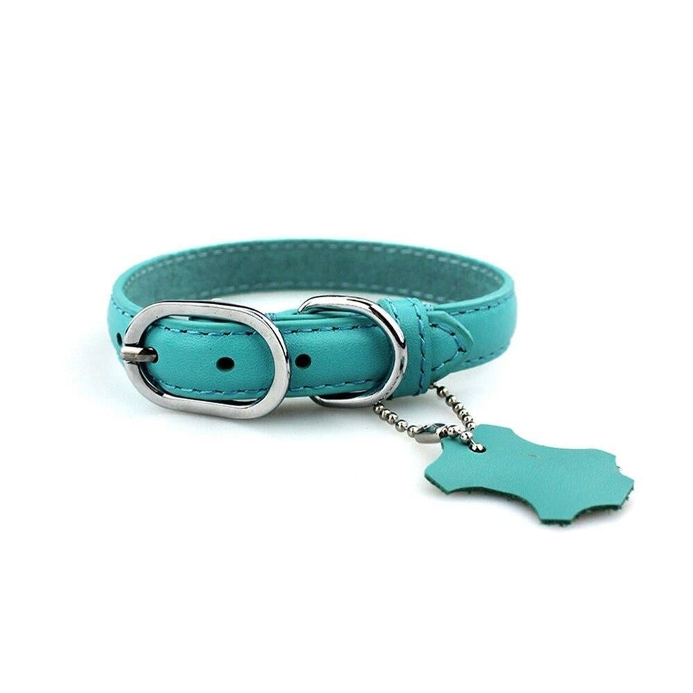 Collar clásico de cuero para perro con etiqueta colgante